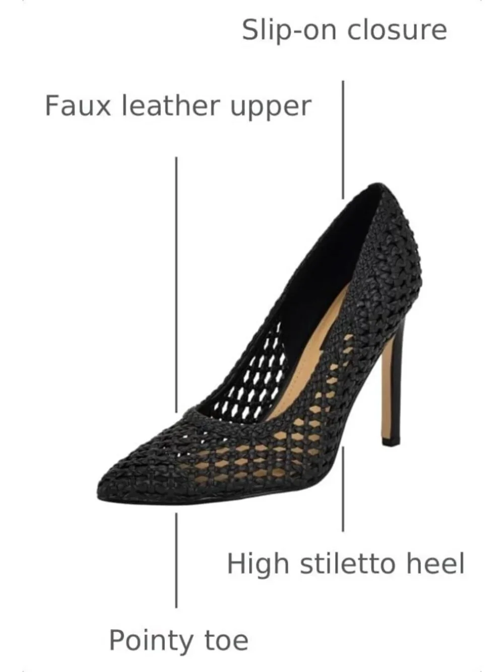 Women's Black Pointed Toe Footbed Solid Tatiana Pump Casual Covered Heel Shoes